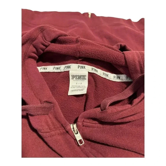 Victoria's Secret PINK Size Small Burgundy French Terry Zip Up Hoodie - Picture 4 of 6